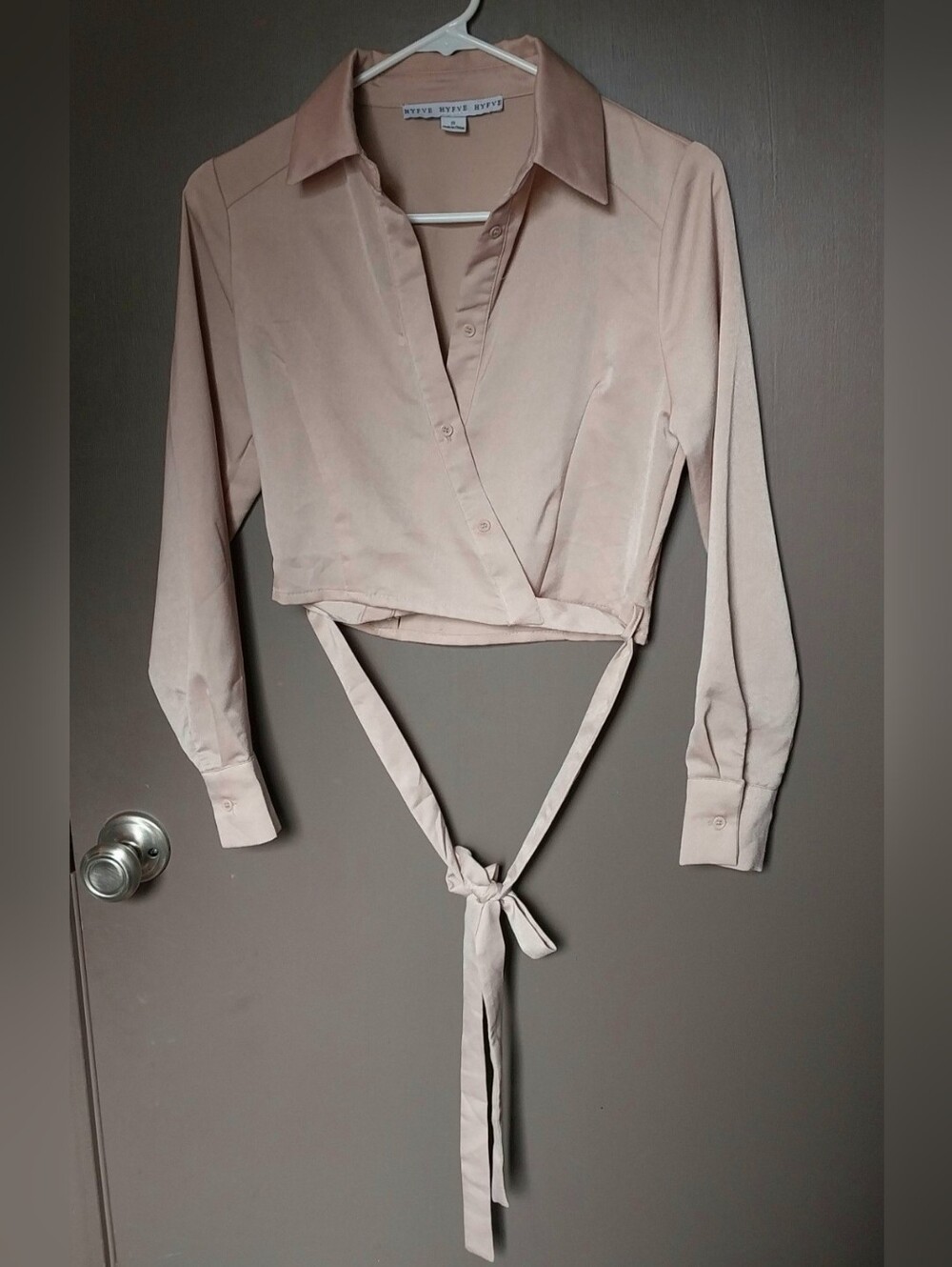 HYFVE Blush Pink Wrap Crop Button-Down Shirt